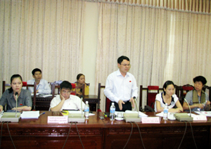 Đồng chí Nguyễn Tiến Sinh, Phó trưởng Đoàn ĐBQH tỉnh đóng góp ý kiến tại buổi thảo luận tổ.