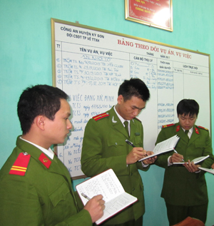 Đội Cảnh sát điều tra tội phạm TTXH Công an huyện Kỳ Sơn trao đổi, rút kinh nghiệm sau mỗi vụ án được giải quyết thành công.

