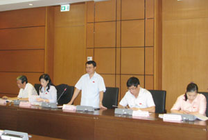 Đồng chí Nguyễn Tiến Sinh - Phó Trưởng Đoàn ĐBQH tỉnh Hòa Bình phát biểu ý kiến tại phiên thảo luận.
