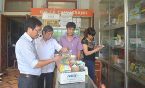 Đoàn công tác kiểm tra các điều kiện buôn bán thuốc BVTV tại Đại lý vật tư nông nghiệp Thảo Nguyên (Liên Vũ, Lạc Sơn).

