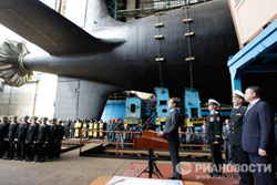 Tổng thống Nga phát biểu bên con tàu tại lễ hạ thủy
