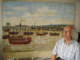 Họa sĩ Trịnh Quang Vũ và bức tranh phục chế Thành Thăng Long thế kỷ XVIII

