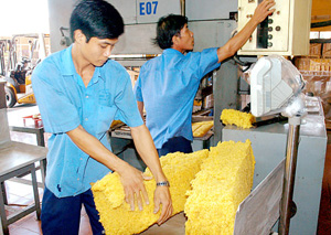 Chế biến cao su xuất khẩu tại Nhà máy cao su Long Thành (Đồng Nai).