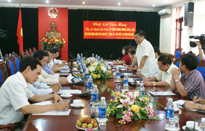 Đồng chí Hoàng Việt Cường, Bí thư Tỉnh uỷ, Chủ tịch HĐND tỉnh phát biểu tại buổi làm việc với Đoàn công tác của Trung ương Hội Nông dân Việt Nam