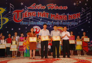 Lãnh đạo Đài PTTH tỉnh trao giấy khen và giải thưởng cho các đoàn nhất, nhì, ba toàn đoàn.