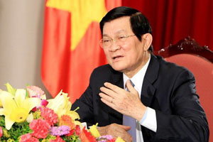 Chủ tịch nước Trương Tấn Sang trả lời phỏng vấn về việc Trung Quốc hạ đặt trái phép giàn khoan Hải Dương 981 vào vùng đặc quyền kinh tế và thềm lục địa của Việt Nam. Ảnh: TTXVN
