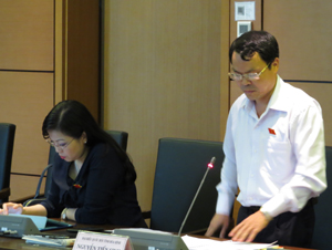 Đại biểu Nguyễn Tiến Sinh, Đoàn đại biểu Quốc hội tỉnh Hòa Bình phát biểu ý kiến tại phiên thảo luận.