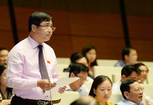 Đại biểu Nguyễn Cao Sơn, Đoàn đại biểu Quốc hội tỉnh Hòa Bình phát biểu ý kiến thảo luận tại hội trường.