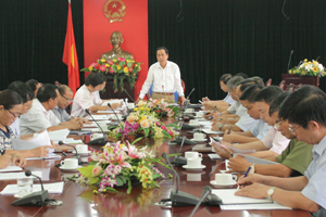Đồng chí Nguyễn Văn Quang, Chủ tịch UBND tỉnh, Trưởng BTC Đại hội phát biểu tại cuộc họp.