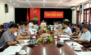 Đồng chí Nguyễn Văn Quang, Chủ tịch UBND tỉnh và các đại biểu dự hội nghị phiên thường kỳ tháng 6 tại điểm cầu tỉnh ta.