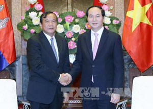 Chủ tịch nước Trần Đại Quang tiếp Bộ trưởng Ngoại giao và Hợp tác Quốc tế Cam-pu-chia. Ảnh: TTXVN.