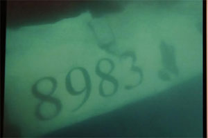 Mảnh thân vỏ ghi rõ số hiệu máy bay (ảnh chụp dưới biển).