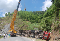 Hiện trường vụ tai nạn trên dốc Cun