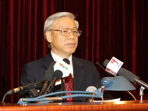 Tổng Bí thư, Chủ tịch Quốc hội Nguyễn Phú Trọng phát biểu khai mạc Hội nghị. (Ảnh: Trí Dũng/TTXVN)