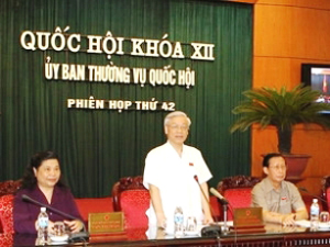 Tổng Bí thư, Chủ tịch Quốc hội Nguyễn Phú Trọng
 phát biểu tại phiên họp . (Ảnh:  TTXVN)  
