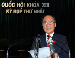 Phó Thủ tướng Thường trực Nguyễn Sinh Hùng phát biểu nhậm chức Chủ tịch Quốc hội khóa XIII