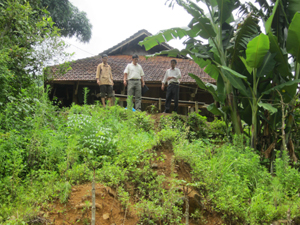 Đất vườn và nhà ở của gia đình ông Bùi Văn Niêm, xóm Quà, xã Yên Lập (Cao Phong) trước nguy cơ bị sụt lún.