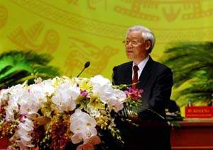 Tổng Bí thư Nguyễn Phú Trọng phát biểu tại Đại hội - Ảnh: Phạm Cường.