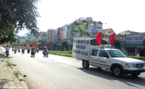 Hoạt động diễu hành tuyên truyền về Chương trình thi đua “Gia đình tiết kiệm điện cấp thành phố năm 2013”.