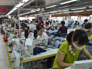 Hưởng ứng phong trào lao động giỏi, lao động sáng tạo, đoàn viên công đoàn Seyong Inc (khu công nghiệp Lương Sơn) tích cực lao động sản xuất, hoàn thành xuất sắc kế hoạch  SX-KD của doanh nghiệp. Ảnh: PV