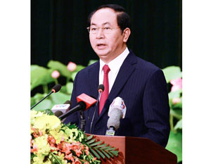 Chủ tịch nước Trần Đại Quang phát biểu tại lễ kỷ niệm.
