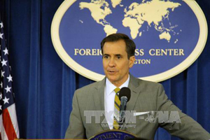 Người phát ngôn Bộ Ngoại giao Mỹ John Kirby tại cuộc họp báo ở Washington DC.. Ảnh: EPA/TTXVN