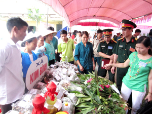 Các đại biểu thăm quan gian trưng bày cây dược liệu của xã Kim Bình tại hội thi.