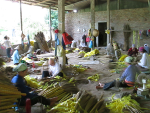 Hộ gia đình chị Lưu Thị Loan, ở tiểu khu 3, TT Kỳ Sơn phát triển ngành nghề chổi chít giải quyết được trên 30 lao động với mức lương khoảng 2 triệu/người/tháng.