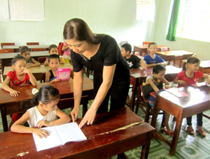 GV trường tiểu học xã Thượng Cốc (Lạc Sơn) ôn tập cho học sinh trước khi bước vào năm học mới.
