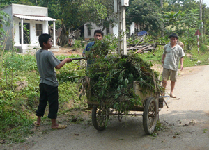 Nhân dân xã Phú Minh (Kỳ Sơn) thu gom rác trên các tuyến đường, giữ gìn đường làng sạch đẹp, bảo vệ môi trường nông thôn.


