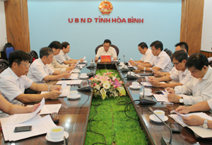 Đồng chí Nguyễn Văn Quang, Chủ tịch UBND tỉnh chủ trì tại điểm cầu tỉnh Hoà Bình.