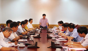 Đồng chí Nguyễn Văn Dũng, Phó Chủ tịch UBND tỉnh phát biểu tại buổi làm việc với Đoàn công tác trường Đại học Khoa học tự nhiên.