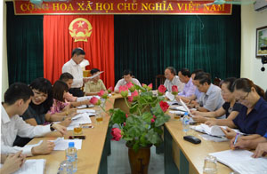 Lãnh đạo Sở Tư pháp trình bày dự kiến chương trình tổ chức hội thi cấp tỉnh.