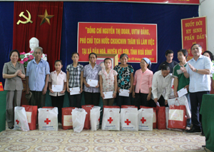 Phó Chủ tịch nước Nguyễn Thị Doan tặng quà các gia đình chính sách, nạn nhân chất độc da cam xã Dân Hoà.