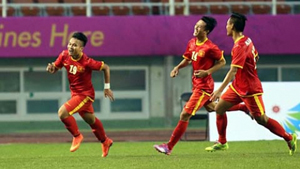 Niềm vui của các cầu thủ Olympic Việt Nam.