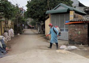 Thành phố Hòa Bình phun tiêu độc, khử trùng môi trường các khu dân cư phường, xã sau mưa lũ.