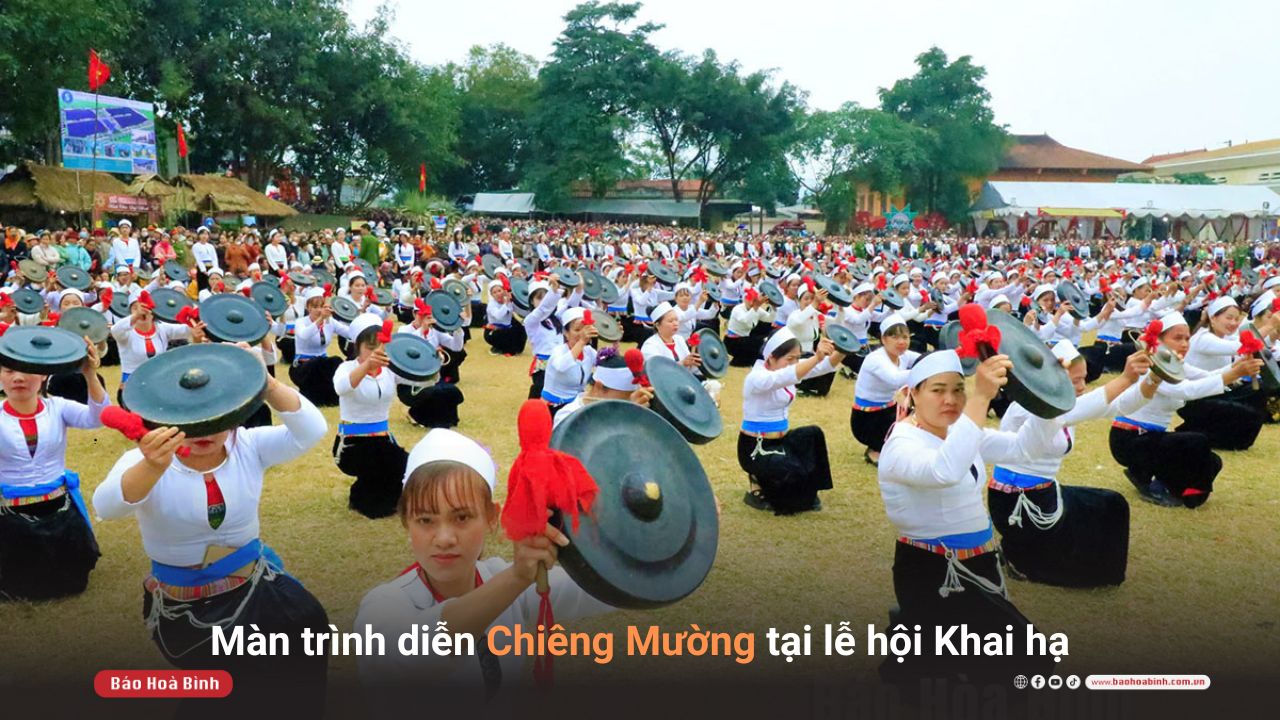 500 tay chiêng trình diễn tại Lễ hội Khai hạ dân tộc Mường tỉnh Hòa Bình năm 2025